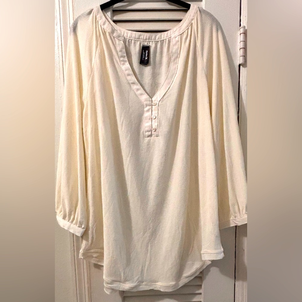 Hurley Cream 3/4 Sleeve Tunic Relaxed Fit SZ L